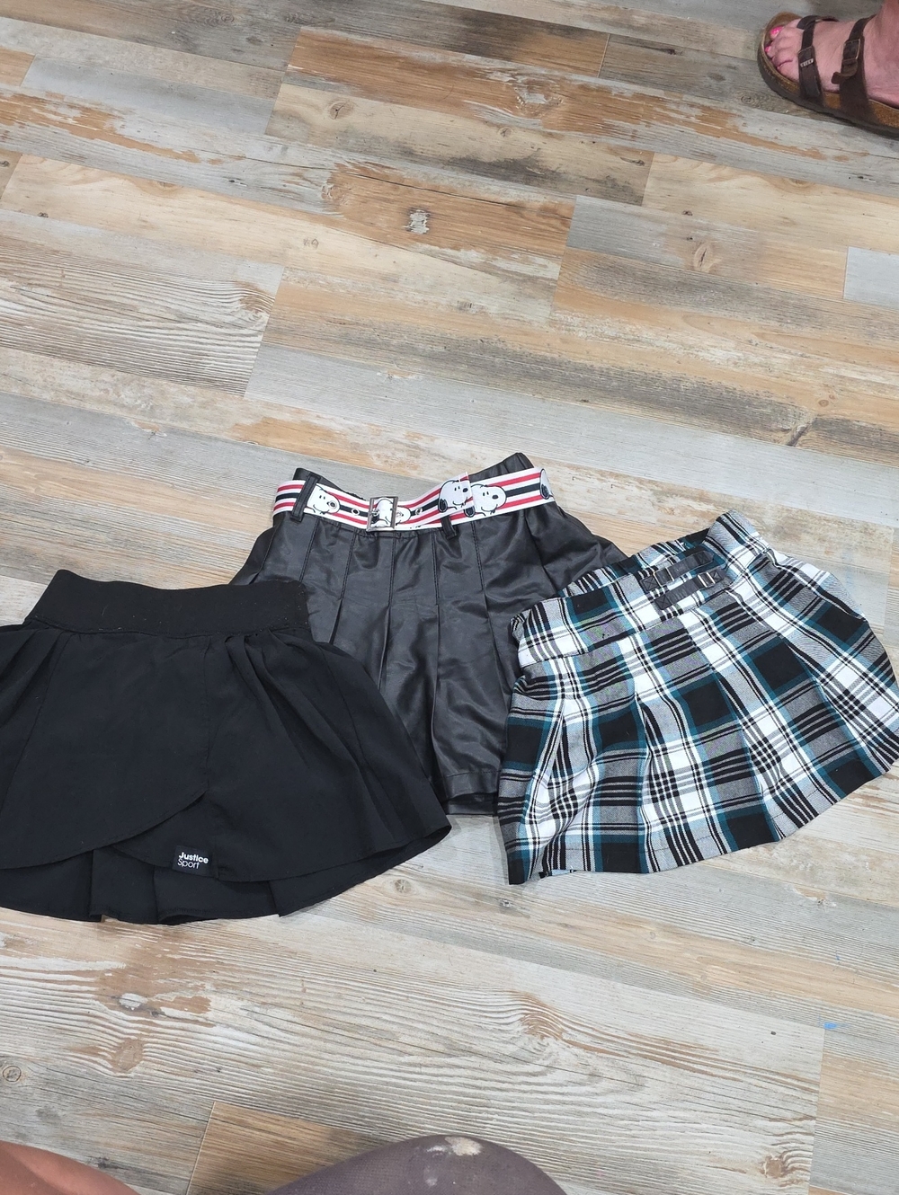 Justice Girls Skort & Skirt Trio in Black, Gray, Teal Plaid
